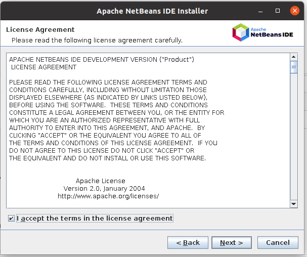 Install NetBeans 12 for PHP On Ubuntu 20.04 - Installer - License Agreement