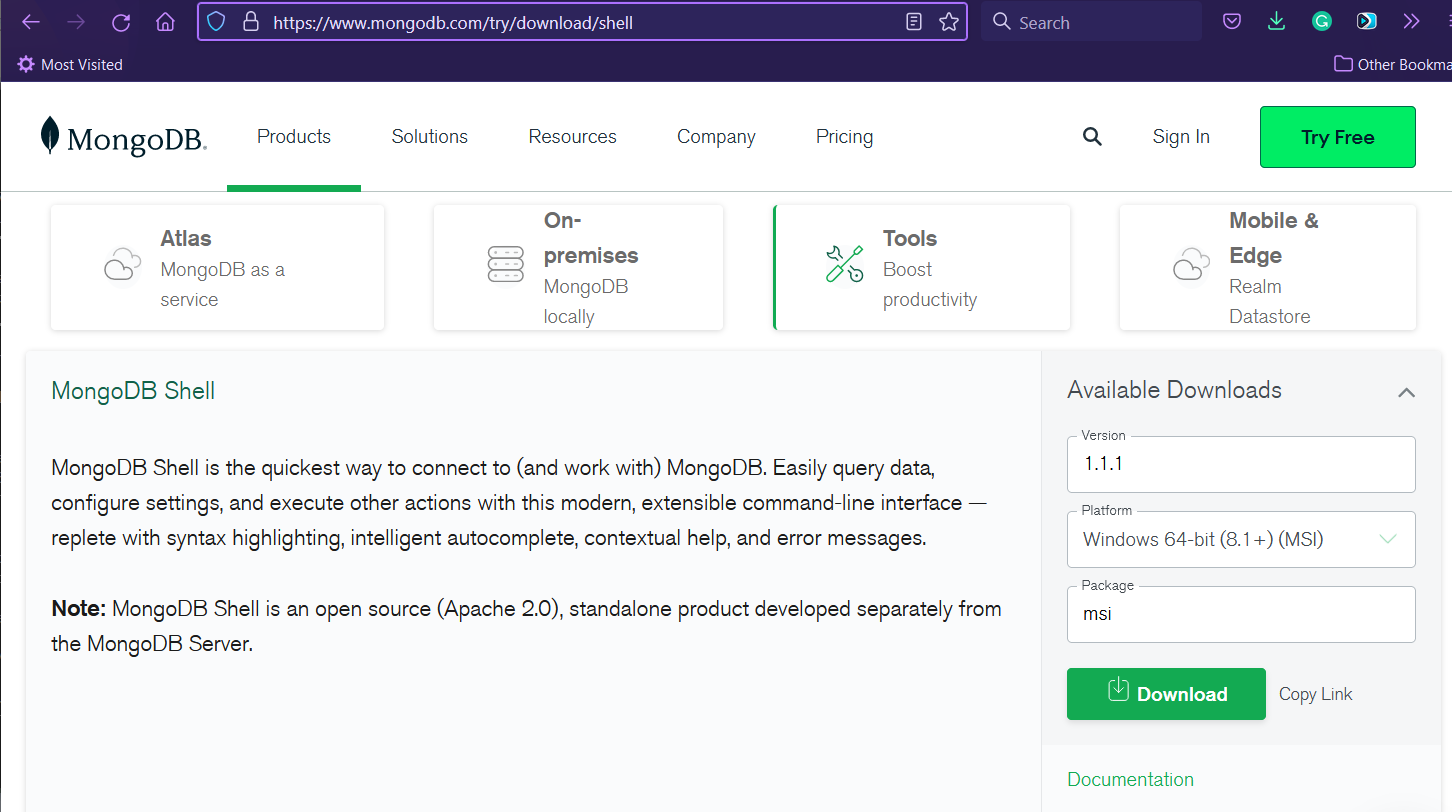 Install MongoDB 5, Compass, Shell on Windows 10 - MongoDB Shell Download Options