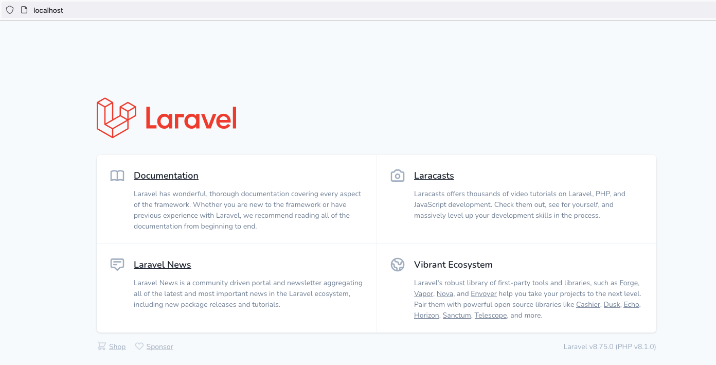 Laravel Sail using Docker Desktop on Mac - Home Page