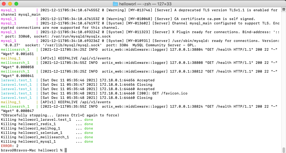 Laravel Sail using Docker Desktop on Mac - Stop Laravel Sail using Docker Desktop on Mac - Stop
