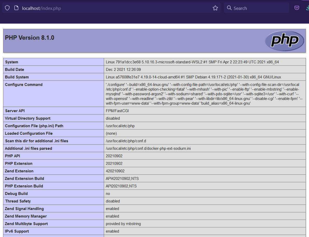 Containerize PHP with Apache, MySQL, and MongoDB using Docker - PHP Info