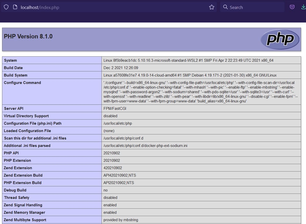 Containerize PHP with NGINX, MySQL, and MongoDB using Docker - PHP Info