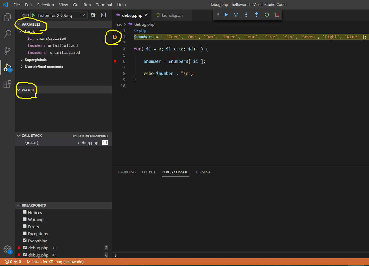 Debug PHP using Xdebug and Visual Studio Code - Docker Container - Debugging Session