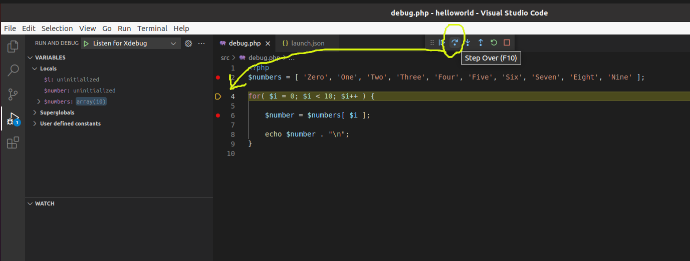 Debug PHP using Xdebug and Visual Studio Code - Docker Container - Ubuntu - Step Over Debug PHP using Xdebug and Visual Studio Code - Docker Container - Ubuntu - Step Over