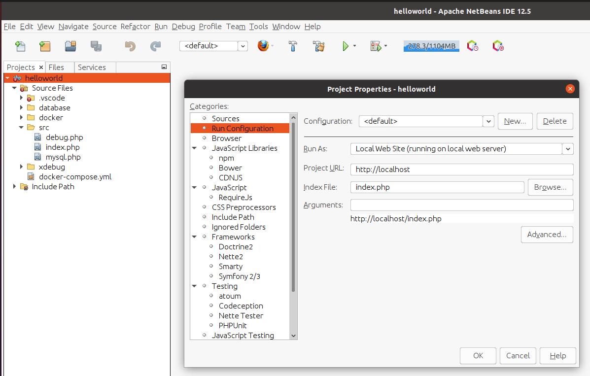 Debug PHP using Xdebug and NetBeans - Docker Container - Ubuntu - Run Configurations