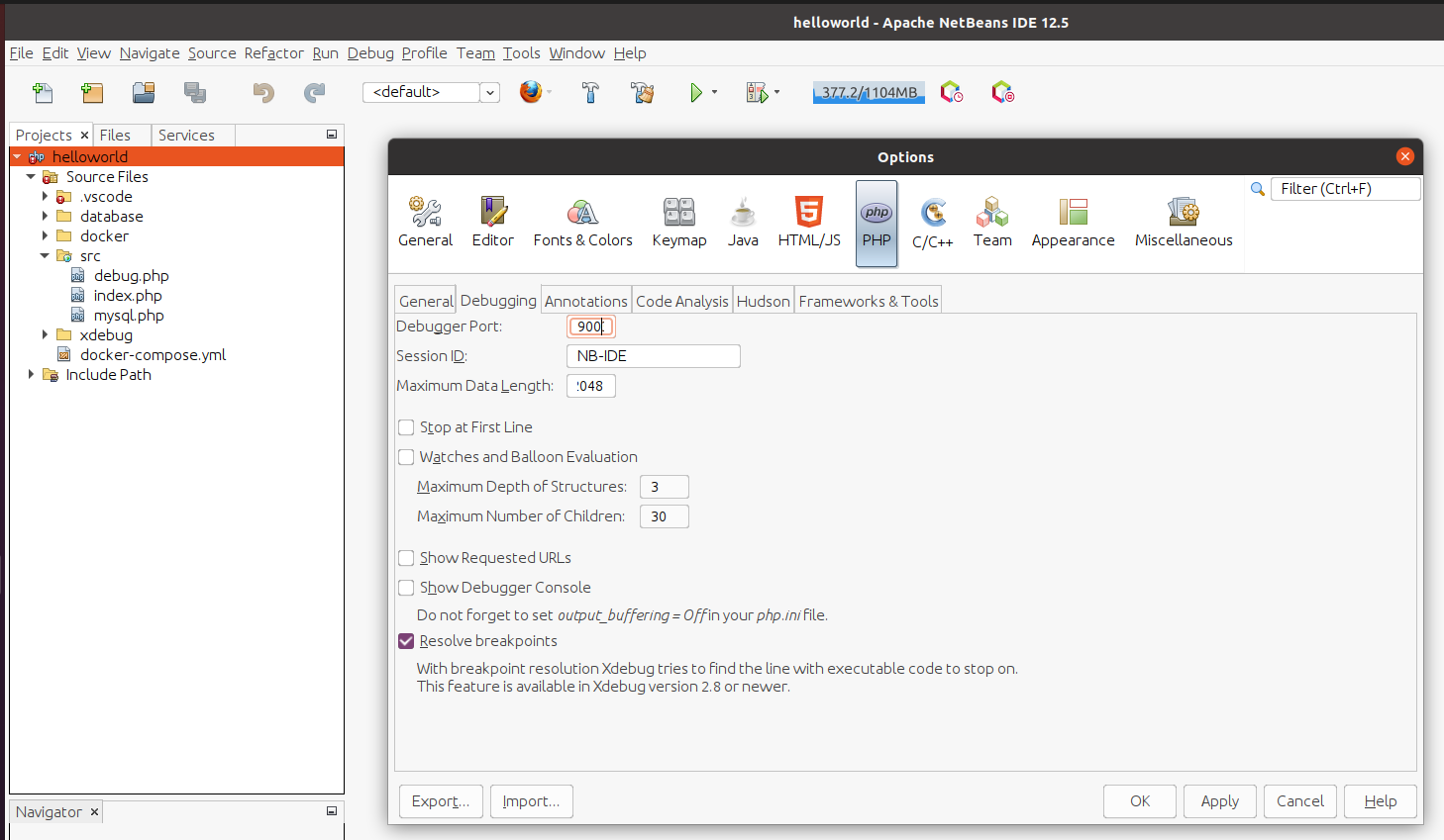 Debug PHP using Xdebug and NetBeans - Docker Container - Ubuntu - Configure Xdebug