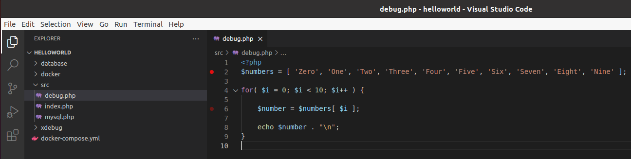 Debug PHP using Xdebug and Visual Studio Code - Docker Container - Ubuntu - Breakpoints