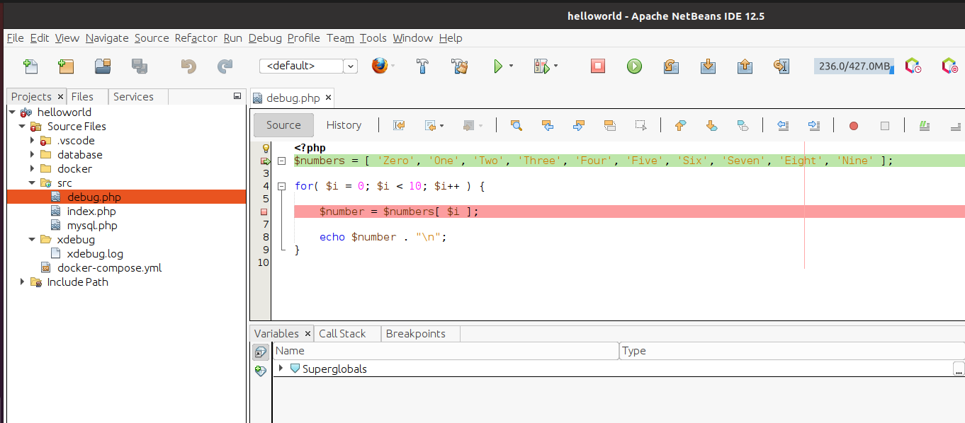 Debug PHP using Xdebug and NetBeans - Docker Container - Ubuntu - Debugger Paused Debug PHP using Xdebug and NetBeans - Docker Container - Ubuntu - Debugger Paused