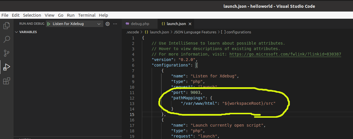 Debug PHP using Xdebug and Visual Studio Code - Docker Container - Ubuntu - Launch Configuration Debug PHP using Xdebug and Visual Studio Code - Docker Container - Ubuntu - Launch Configuration