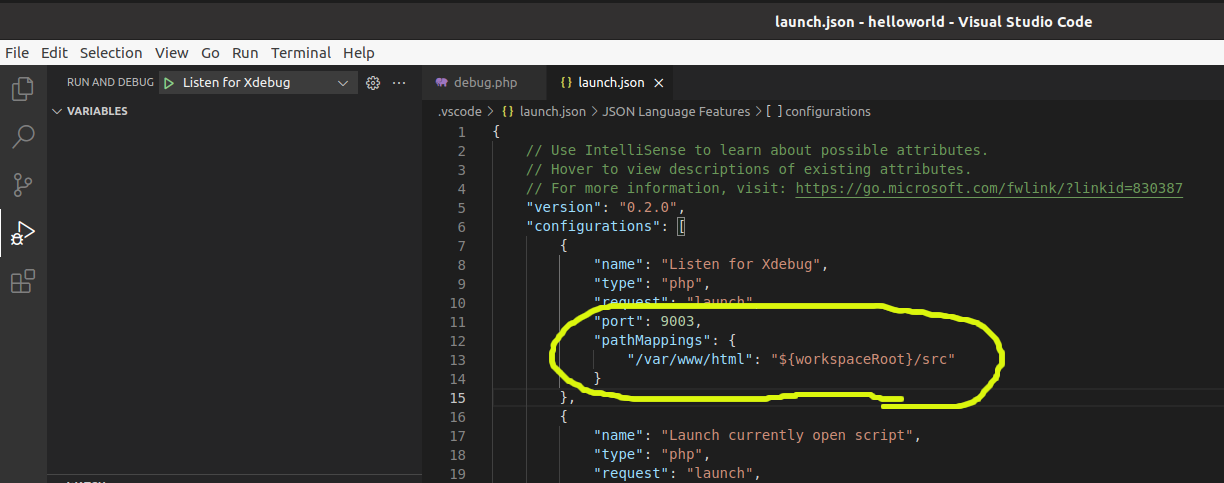 Debug PHP using Xdebug and Visual Studio Code - Docker Container - Ubuntu - Launch Configuration