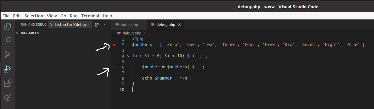 Debug PHP using Xdebug and Visual Studio Code on Ubuntu - VS Code -Breakpoints