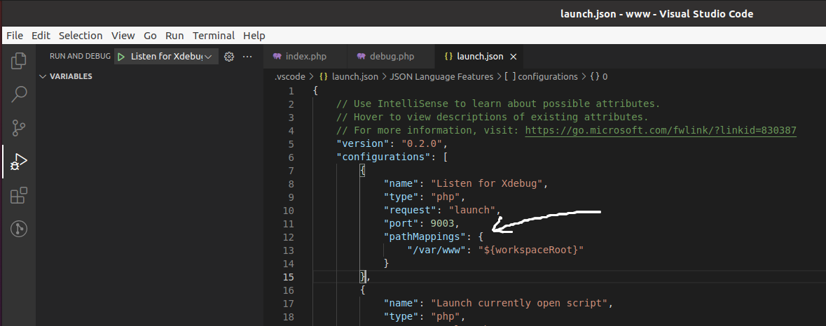 Debug PHP using Xdebug and Visual Studio Code on Ubuntu - VS Code - Launch JSON