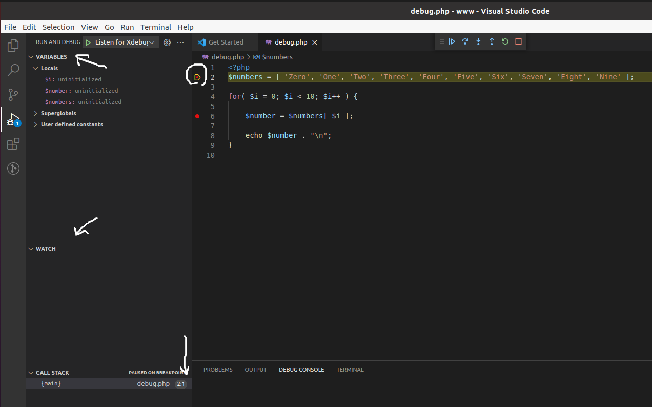 Debug PHP using Xdebug and Visual Studio Code on Ubuntu - VS Code - Debug Pause Debug PHP using Xdebug and Visual Studio Code on Ubuntu - VS Code - Debug Pause
