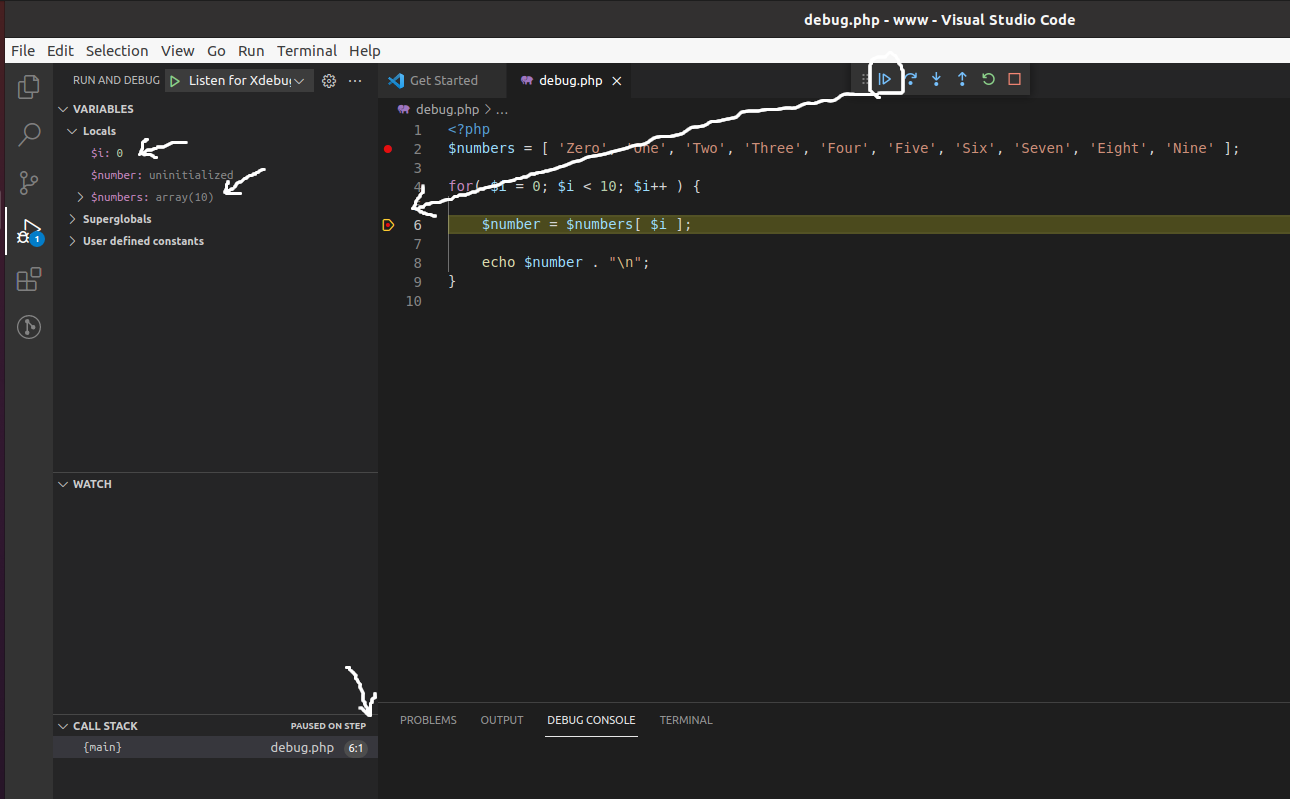 Debug PHP using Xdebug and Visual Studio Code on Ubuntu - VS Code - Continue
