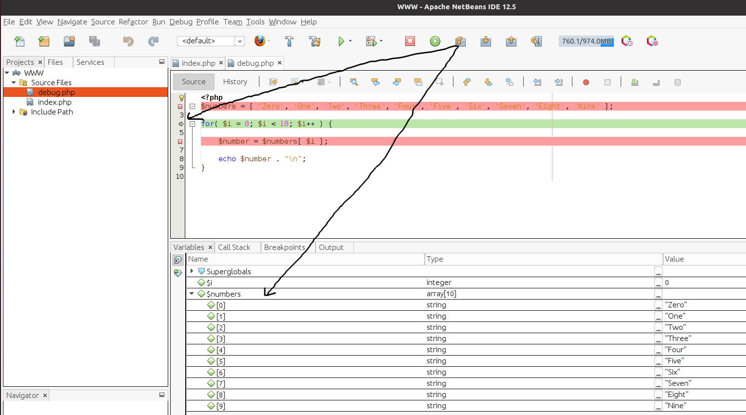 Debug PHP using Xdebug and NetBeans on Ubuntu - Step Over