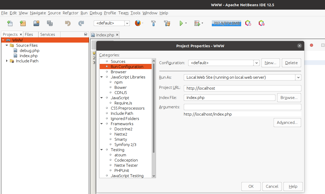 Debug PHP using Xdebug and NetBeans on Ubuntu - Configure Project