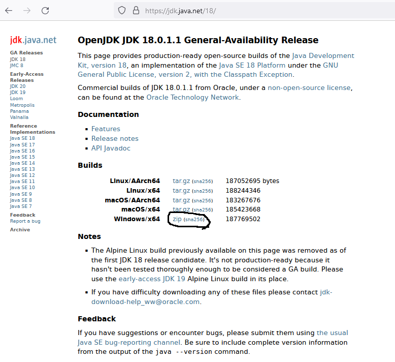 Install OpenJDK 18 On Windows 10 - Download Options