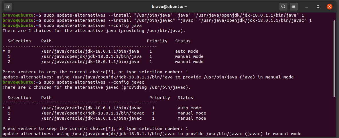 Install OpenJDK 18 on Ubuntu 20.04 LTS - Select Active JDK