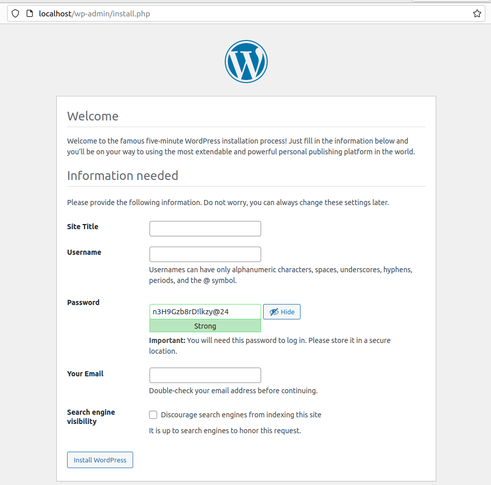Containerize WordPress with NGINX, PHP, MySQL, and phpMyAdmin using Docker - Setup WordPress