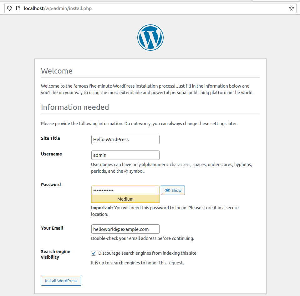 Containerize WordPress with NGINX, PHP, MySQL, and phpMyAdmin using Docker - Setup WordPress